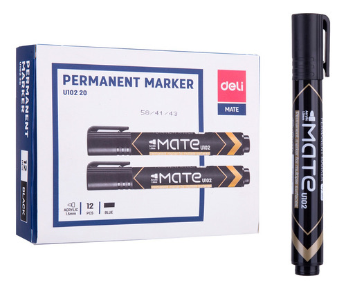 Marcador Permanente negro p/redonda Mate-Deli *UMV-1 caja de 12und*