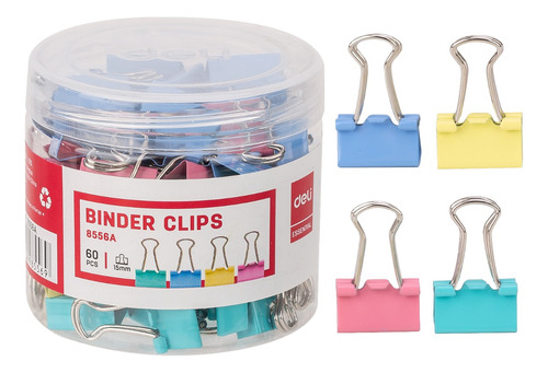 Clip Binder 15mm #6 Deli tarro 60 und c/surtidos  *UMV-1 tarro*