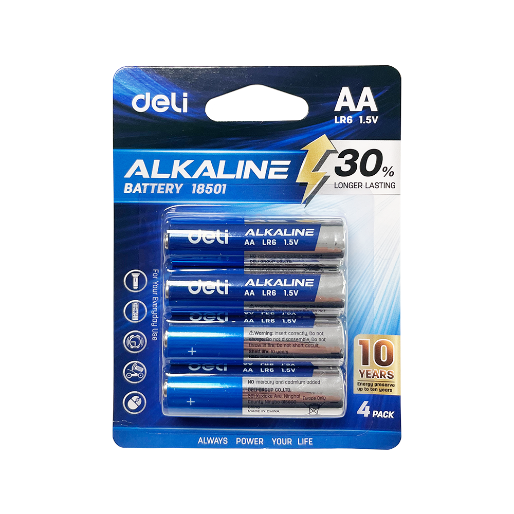 Pilas Alcalinas AA (LR6) Deli, Blíster de 4 Piezas *UMV-1 Blisters*