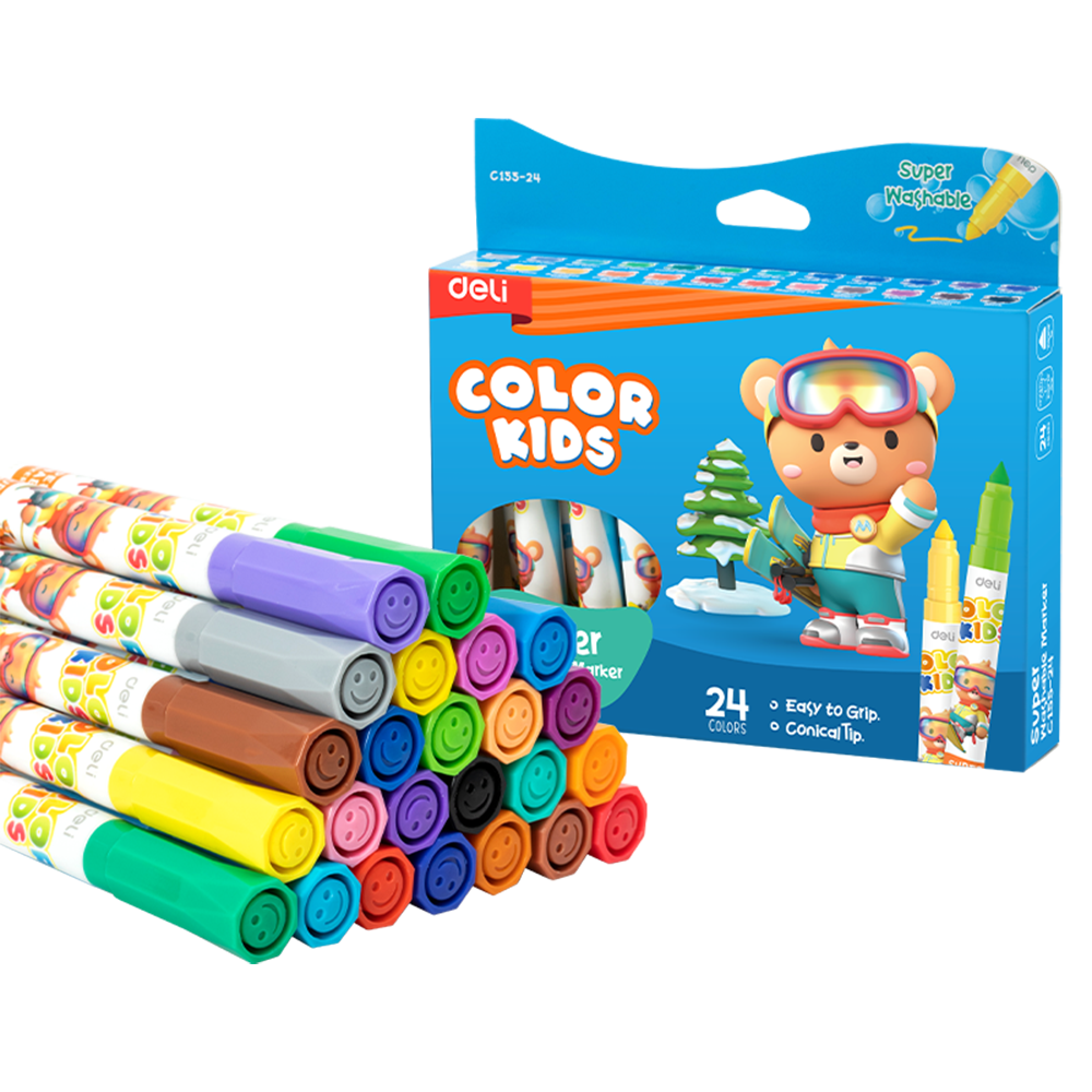 Marcadores Super Lavables ColorKids Deli punta cónica caja 24 und *UMV-1 Caja*