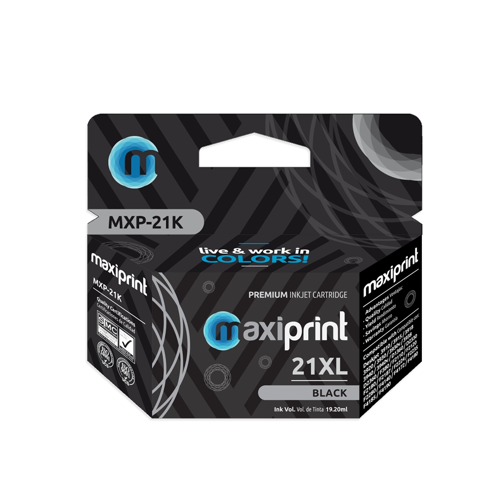 Cartucho de tinta Maxiprint Compatible con HP 21 XL negro 19.2ml