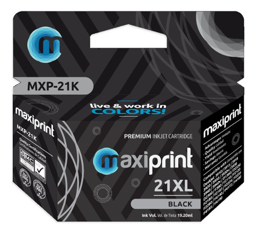 Cartucho de tinta Maxiprint Compatible con HP 21 XL negro 19.2ml