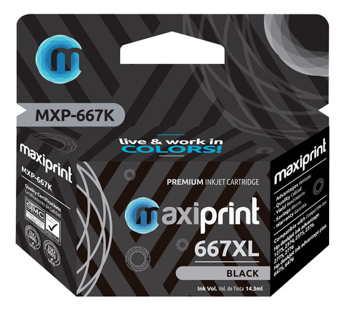 Cartucho de tinta Maxiprint Compatible con HP 667 XL negro 14.3ml
