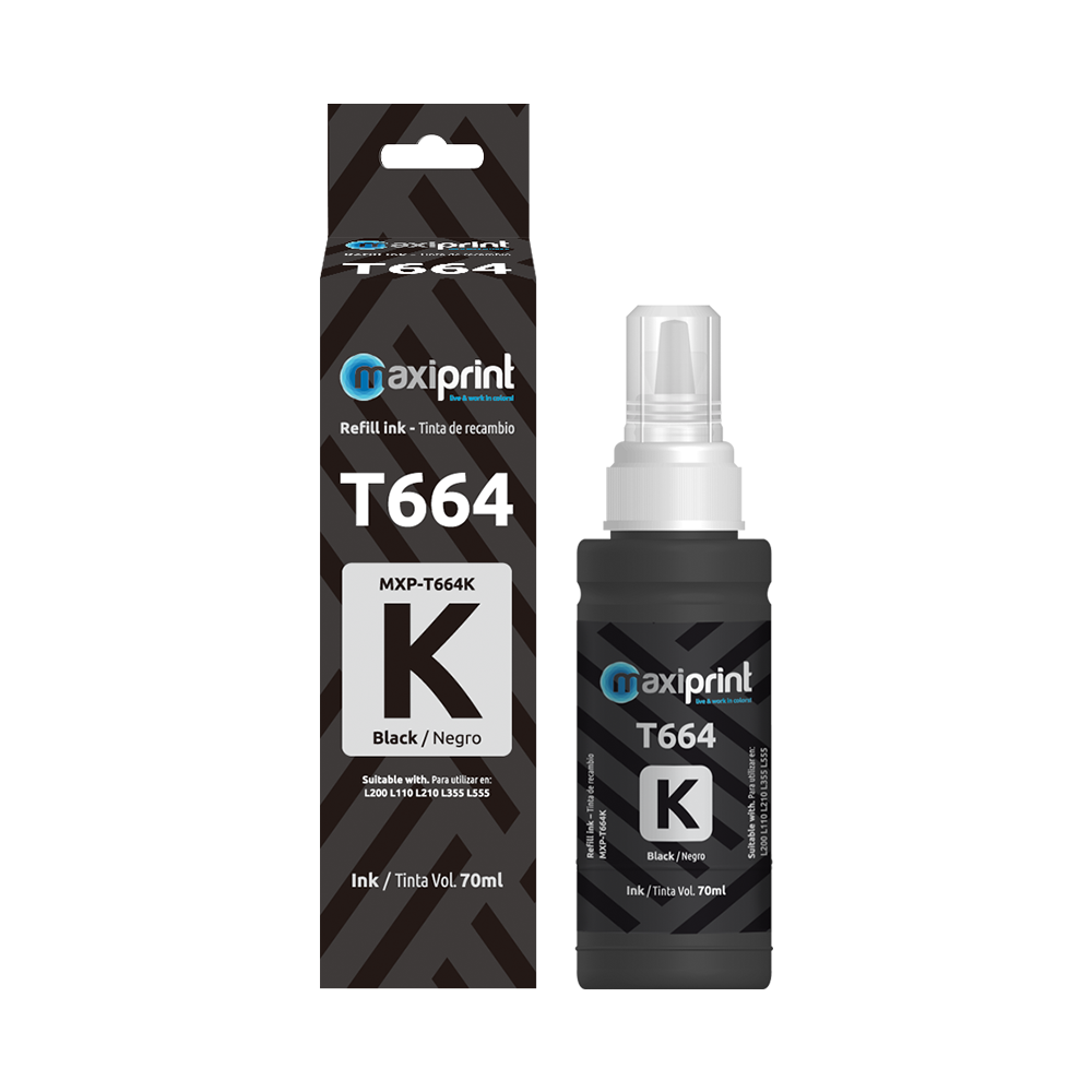 Botella de tinta Maxiprint Compatible con Epson 664 negro 70ml