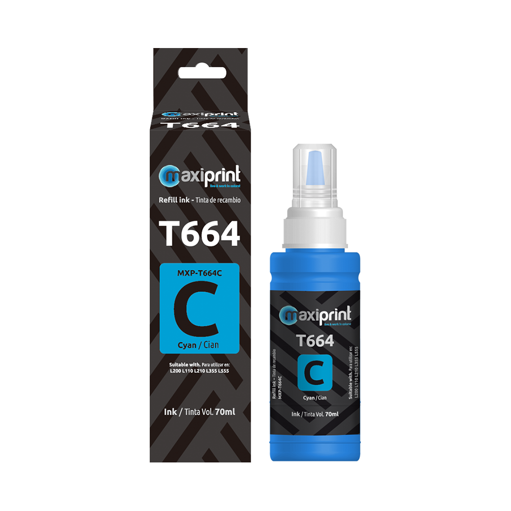 Botella de tinta Maxiprint Compatible con Epson 664 Cian 70ml