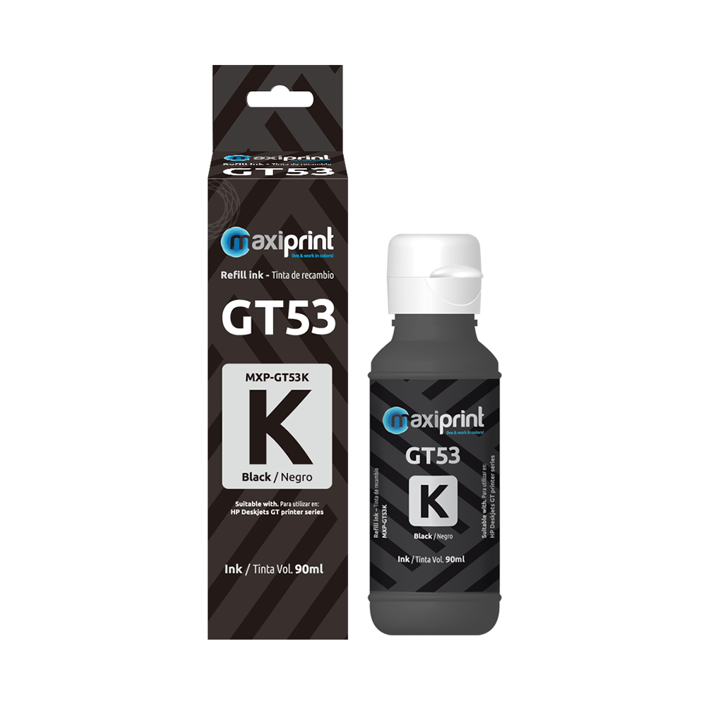 Botella de tinta Maxiprint Compatible con HP GT53 negro 90ml