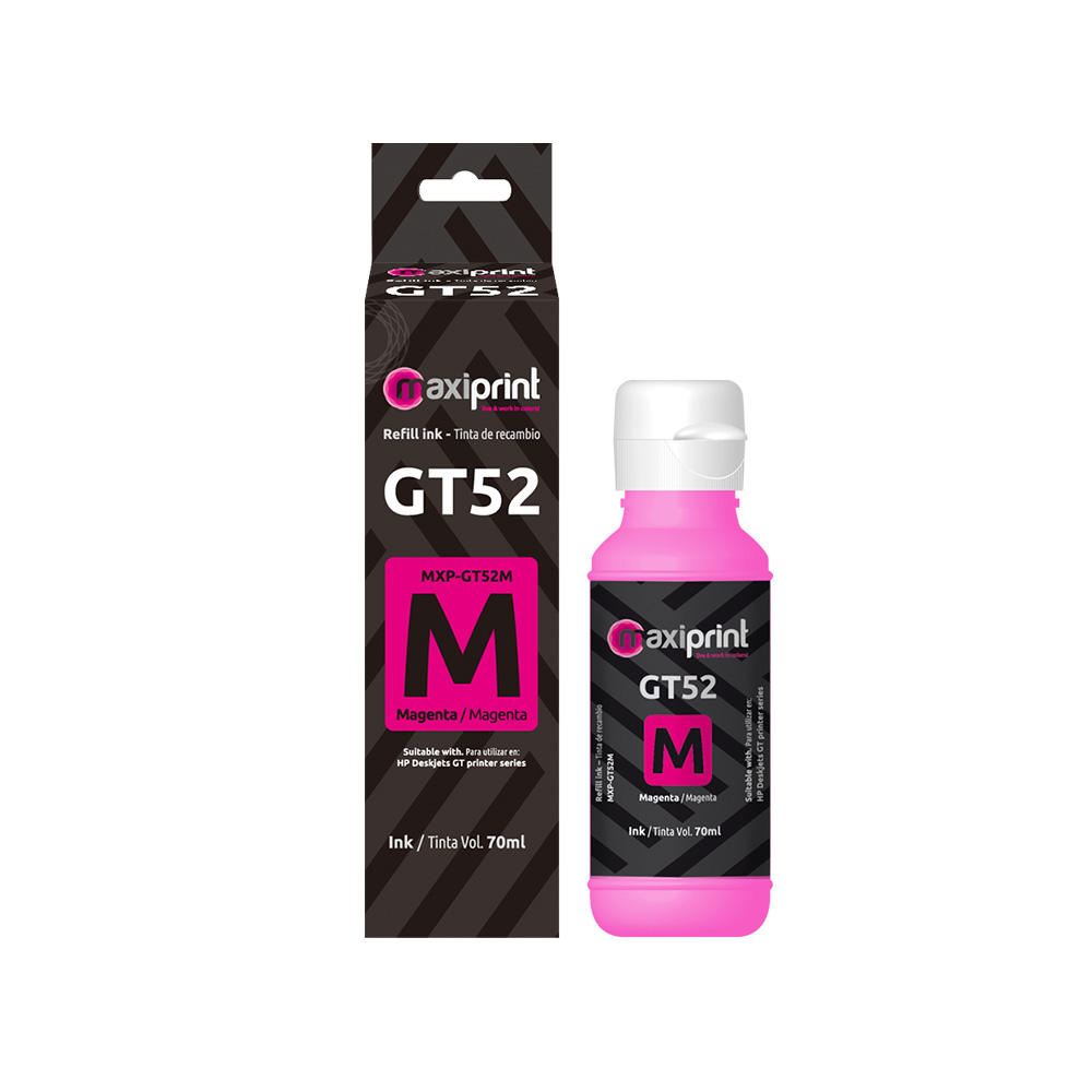 Botella de tinta Maxiprint Compatible con HP GT52 magenta 70ml