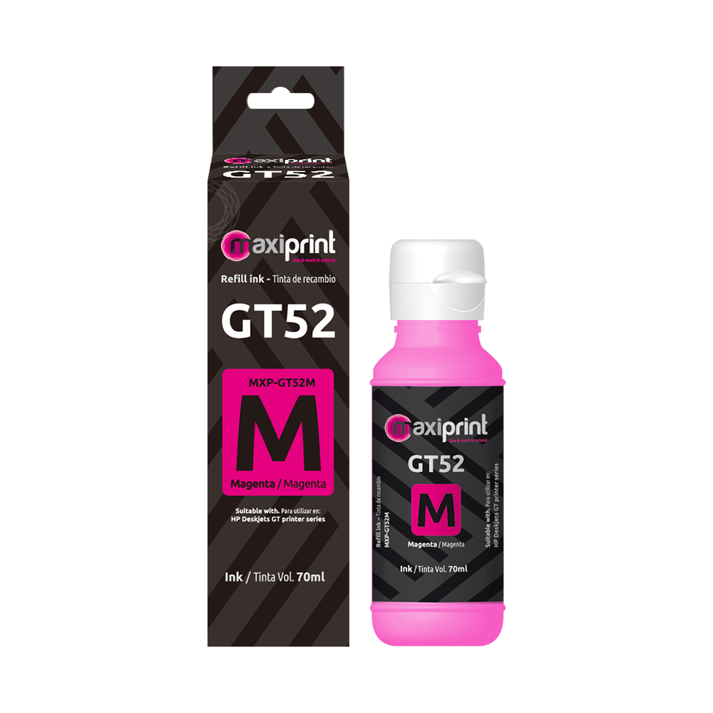 Botella de tinta Maxiprint Compatible con HP GT52 magenta 70ml