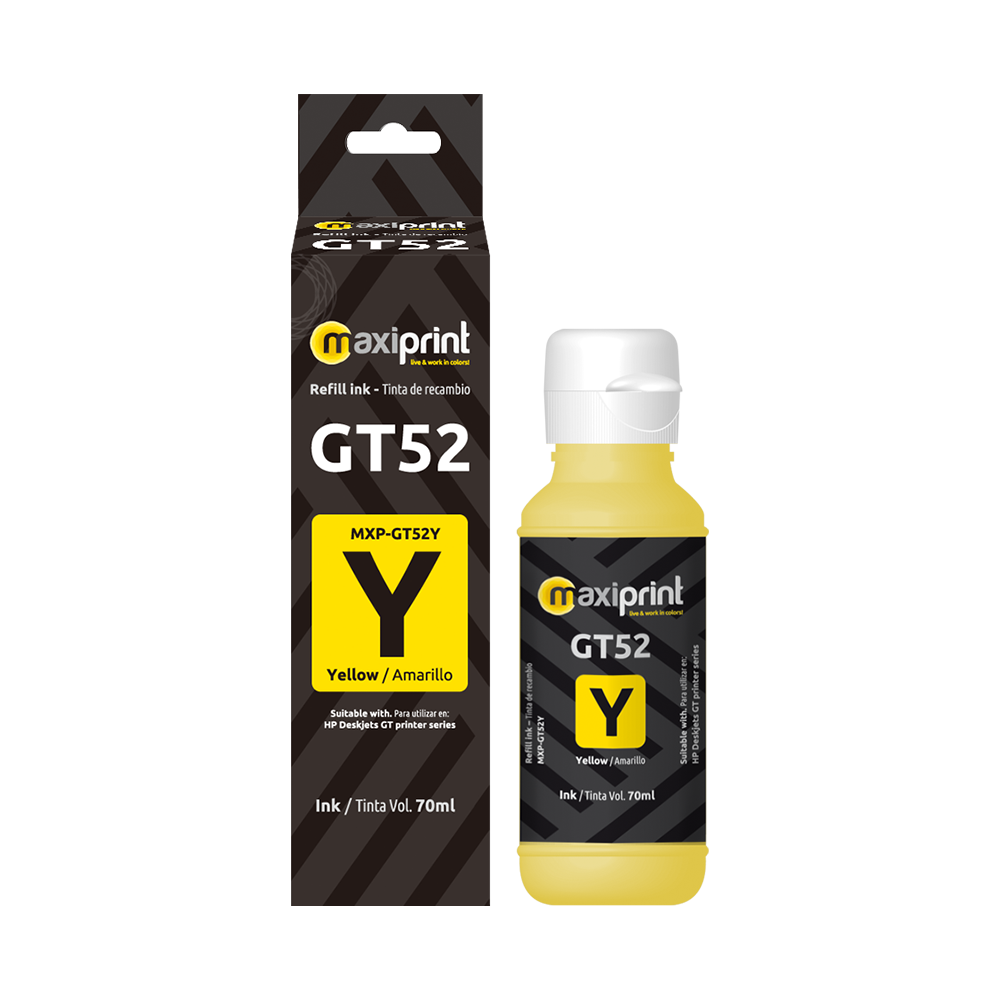 Botella de tinta Maxiprint Compatible con HP GT52 amarillo 70ml