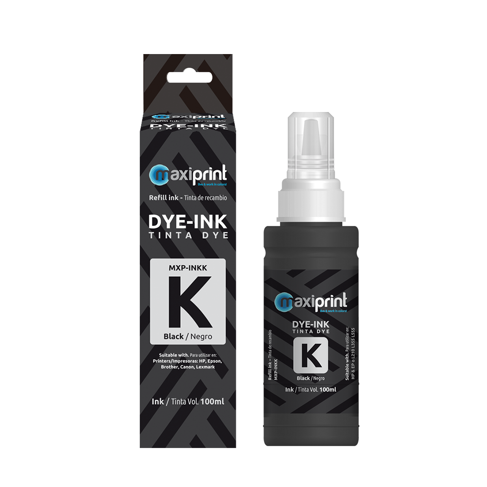Botella de tinta Maxiprint universal para refill negro 100ml