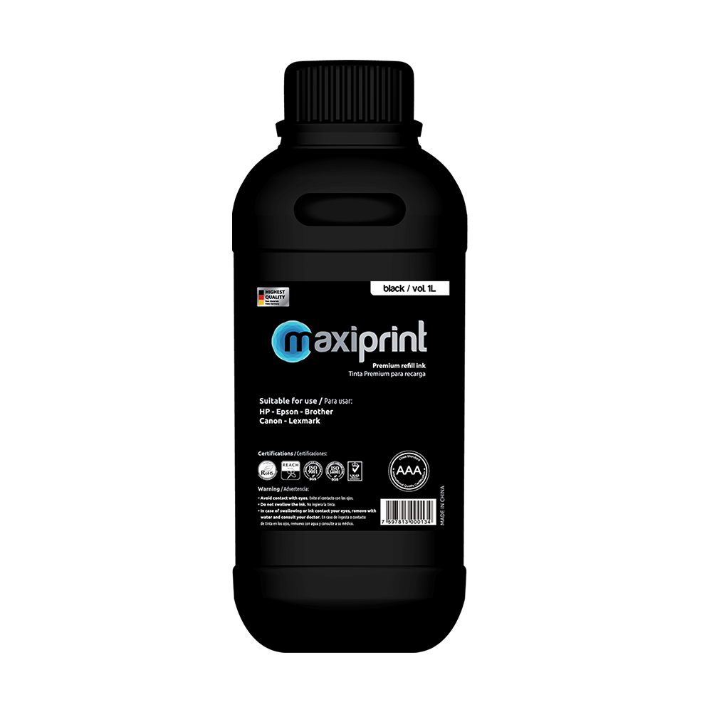 Botella de tinta Maxiprint universal para refill negro 1L