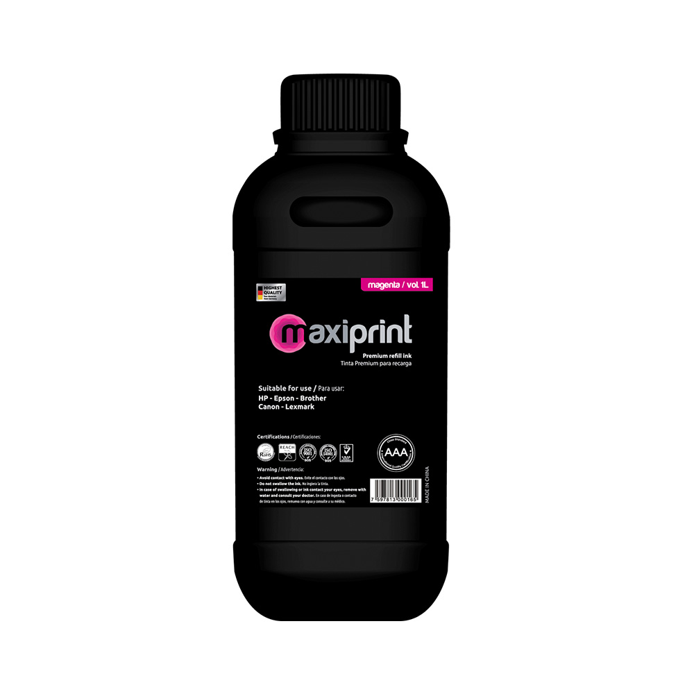 Botella de tinta Maxiprint universal para refill magenta 1L