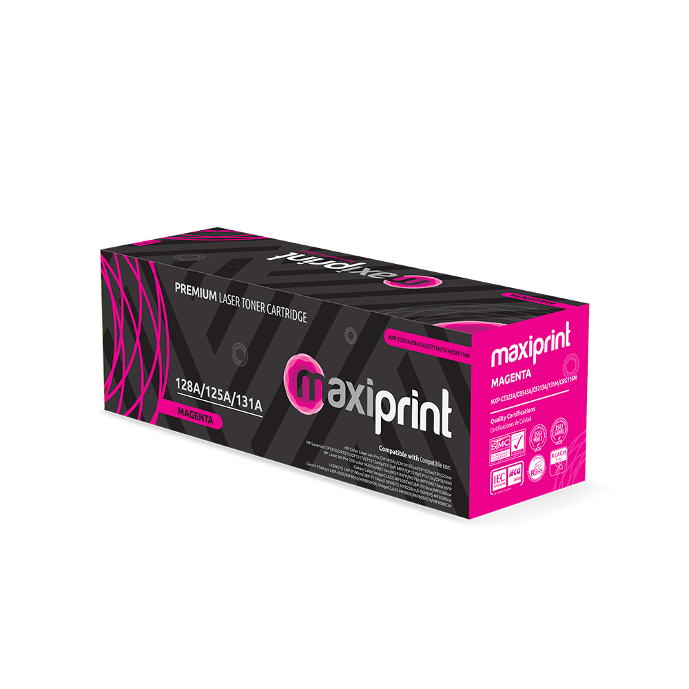 Cartucho de Toner Maxiprint Compatible con HP CB543A CE323A CF213A Canon CRG116 CRG131 magenta