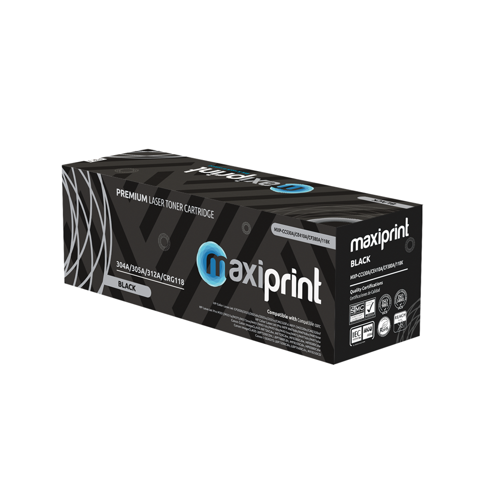 Cartucho de Toner Maxiprint Compatible con HP CC530A CE410A CF380A Canon CRG118 negro