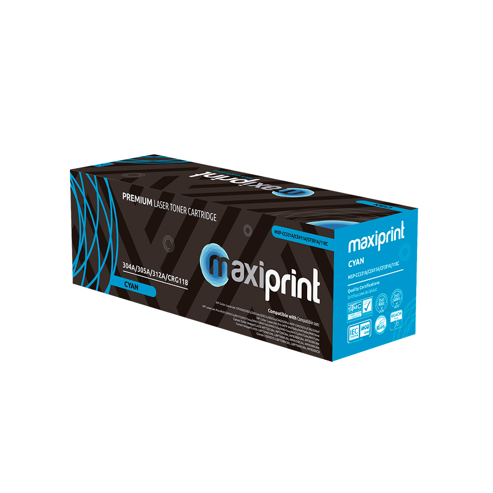 Cartucho de Toner Maxiprint Compatible con HP CC531A CE411A CF381A Canon CRG118 Cian