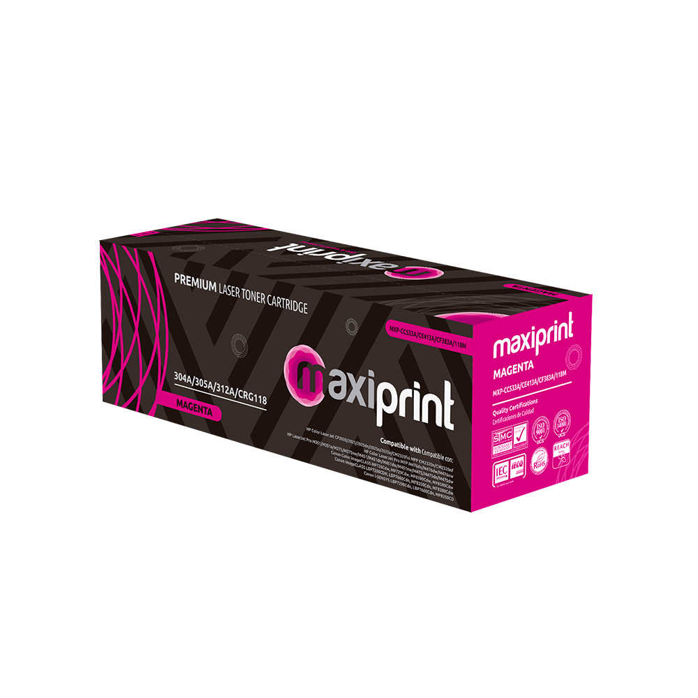 Cartucho de Toner Maxiprint Compatible con HP CC533A CE413A CF383A Canon CRG118 magenta