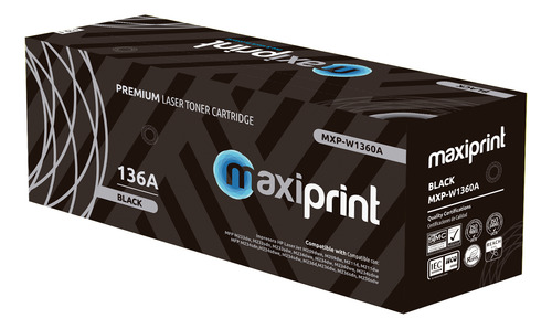 Cartucho de Toner Maxiprint Compatible con HP W1360A 136A negro (C/Chip)
