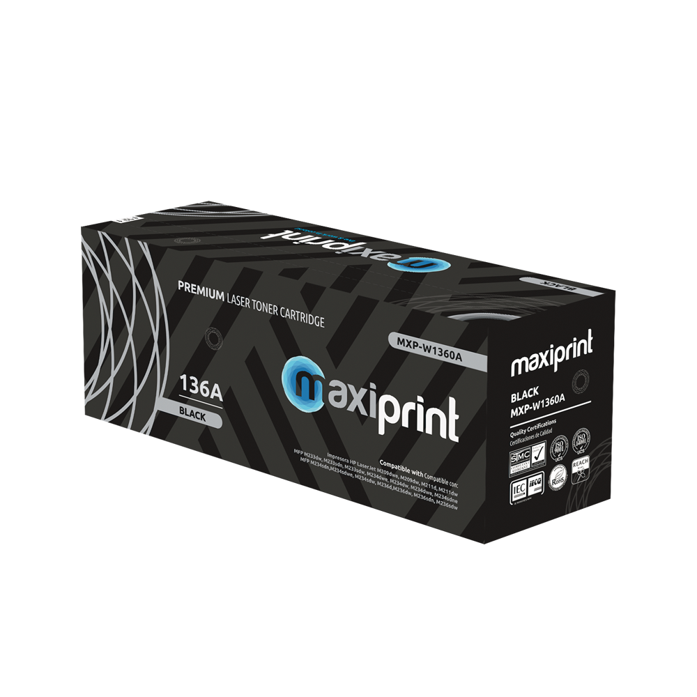 Cartucho de Toner Maxiprint Compatible con HP W1360A 136A negro (C/Chip)
