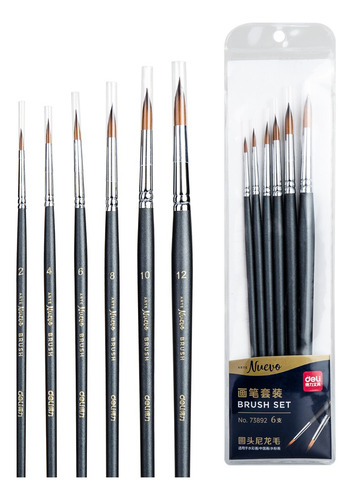 Juego de 6 Pinceles Deli cabeza de nylon estuche *UMV-12und*