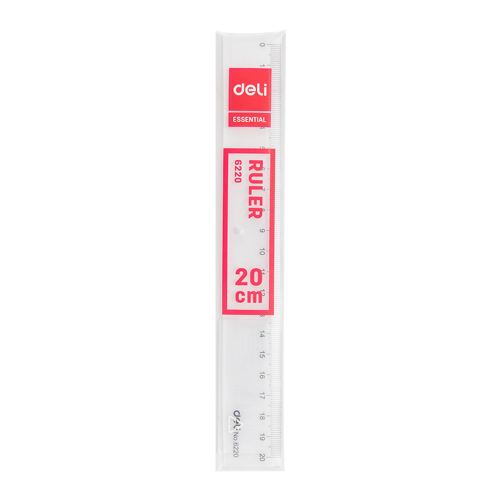 Regla Plástica Transparente 20cm Deli  *UMV-Inner 30und*