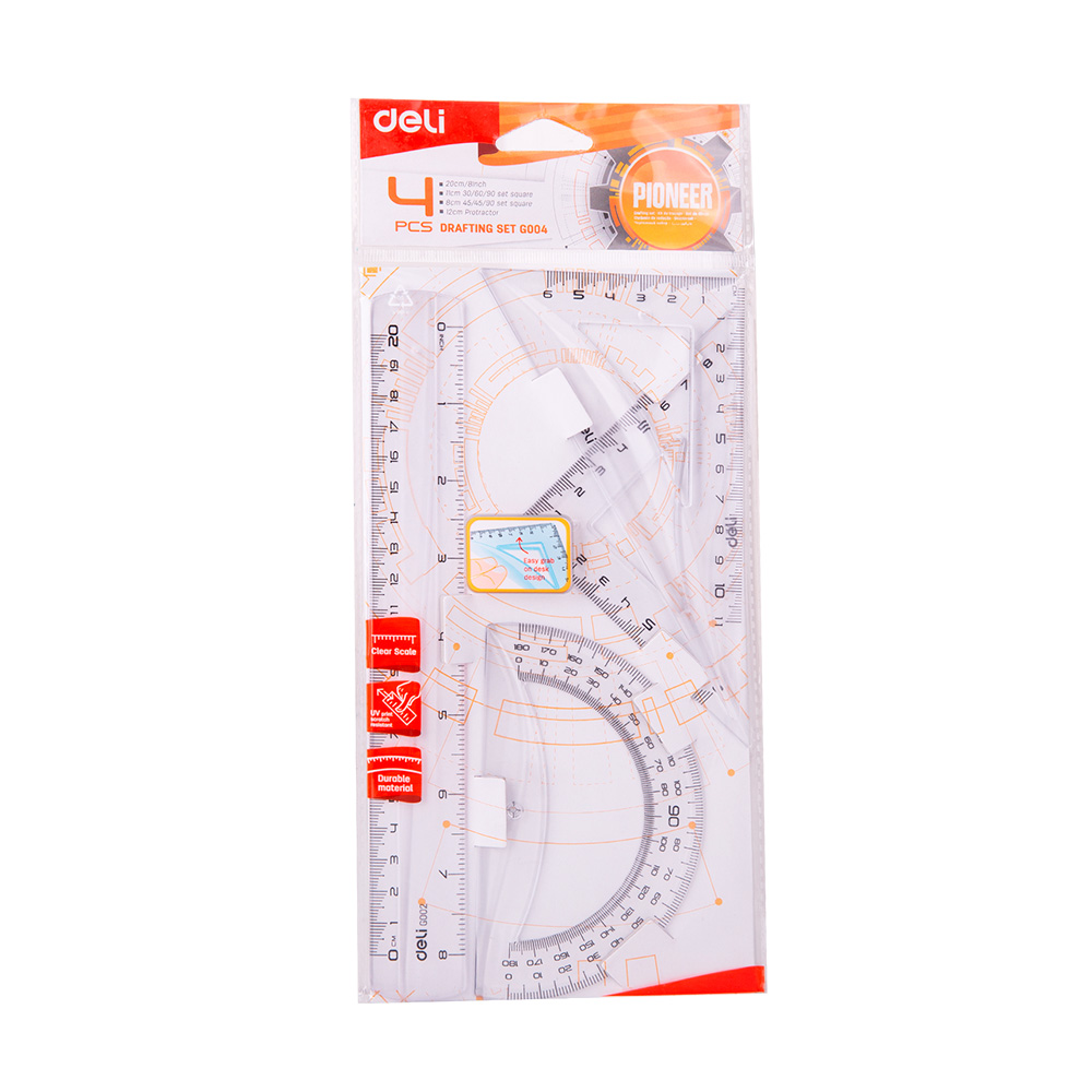 Set de Reglas de Geometría 20cm 4pzas Transparente Deli *UMV-1 set*