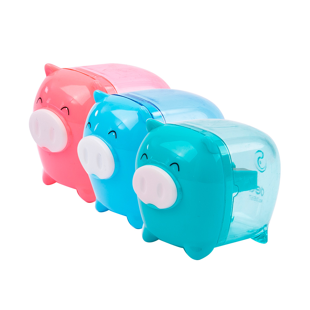 Sacapuntas Plástico 1 hueco c/recipiente Cerdito Deli *UMV-1 Display de 12und surtidas*