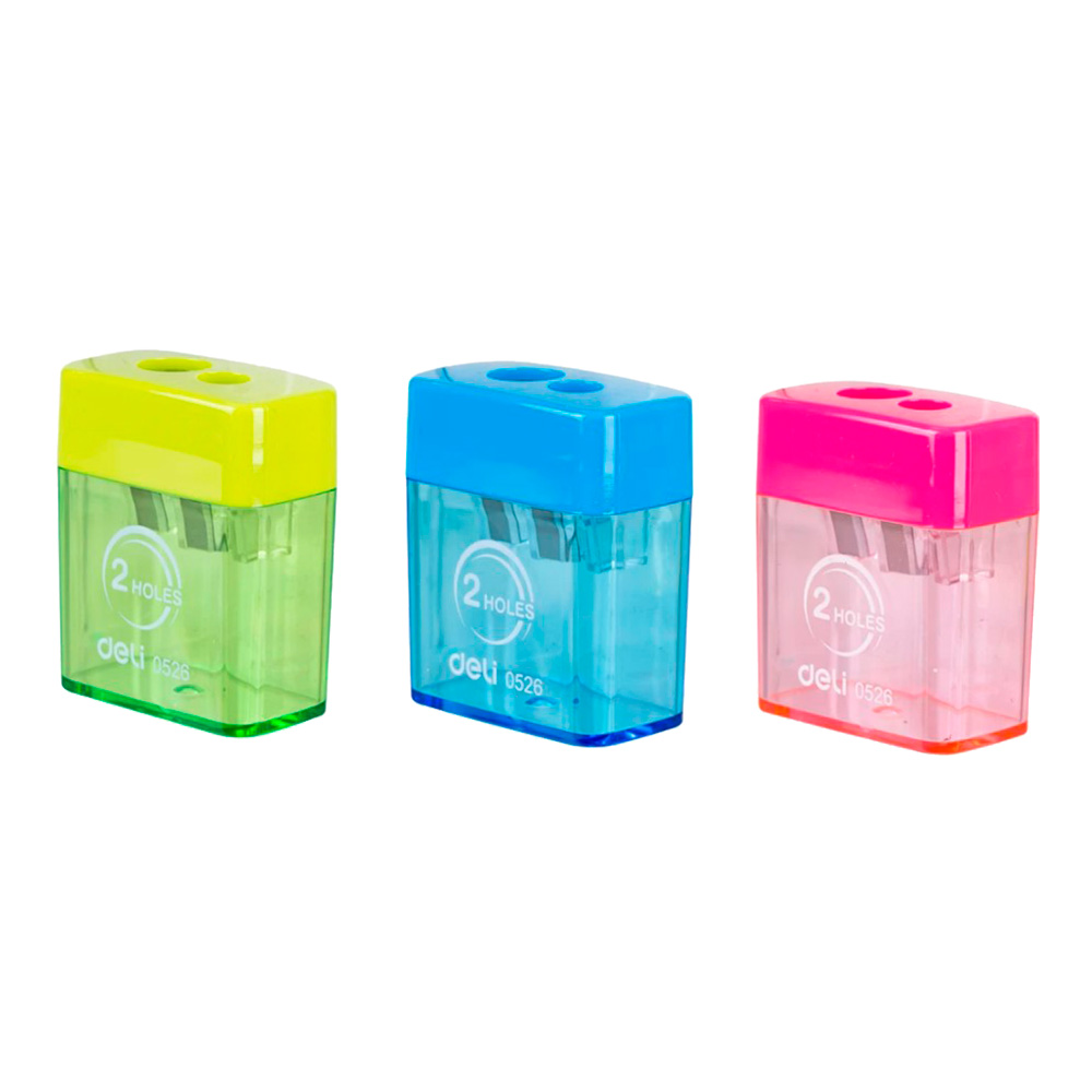 Sacapuntas Plástico 2 huecos c/recipiente Deli en blister *UMV-Inner de 12und surtidas*