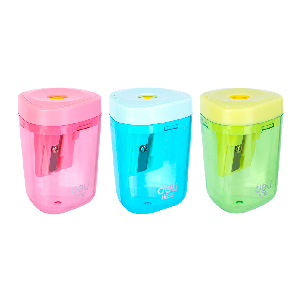 Sacapuntas Plástico 1 hueco c/recipiente Deli en blister *UMV-Inner de 12und surtidas*
