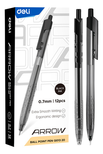 Bolígrafo negro 0.7mm Retráctil Arrow-Deli *UMV-1 caja de 12und*