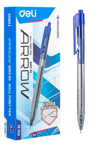 Bolígrafo Azul Punta 0.7mm Retráctil Arrow Deli *UMV-1 caja de 12und*