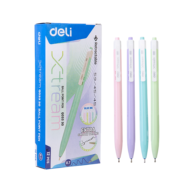 Boligrafo Punta Mini 0.7 mm Deli Tinta Azul Retráctil Colores Pasteles *UMV-1 caja de 12und*