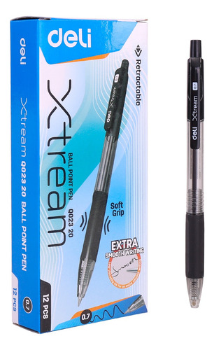 Bolígrafo negro Extra Suave retráctil c/grip Xtreme-Deli *UMV-1 caja de 12und*