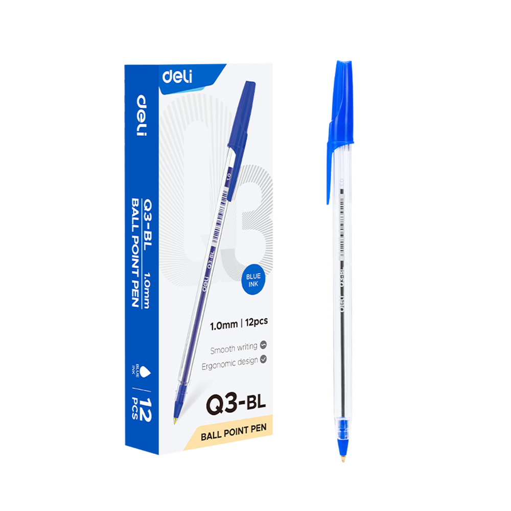 Bolígrafo Punta de Bala 1.0mm Azul Con Tapa Deli *UMV-1 caja de 12und*