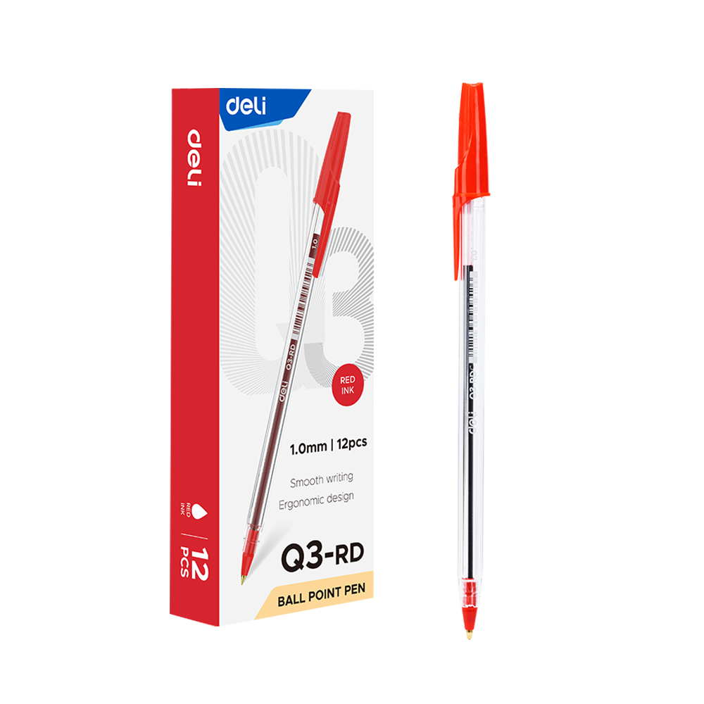 Bolígrafo Punta de Bala 1.0mm Rojo Con Tapa Deli *UMV-1 caja de 12und*