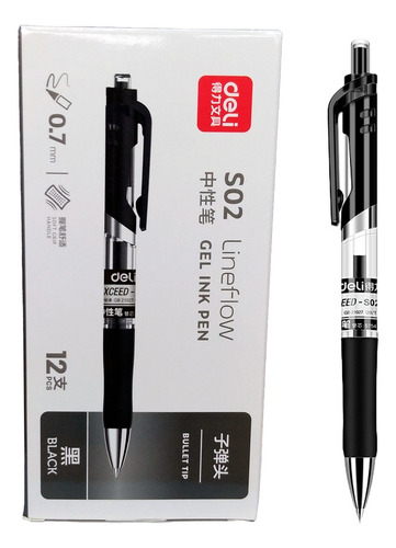 Bolígrafo de Gel negro Extra Suave retráctil c/grip Deli *UMV-1 caja de 12und*