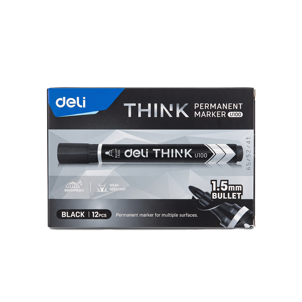 Marcador Permanente Deli THINK 1.5mm Tinta Negra Caja x 12und *UMV-1 caja de 12und*