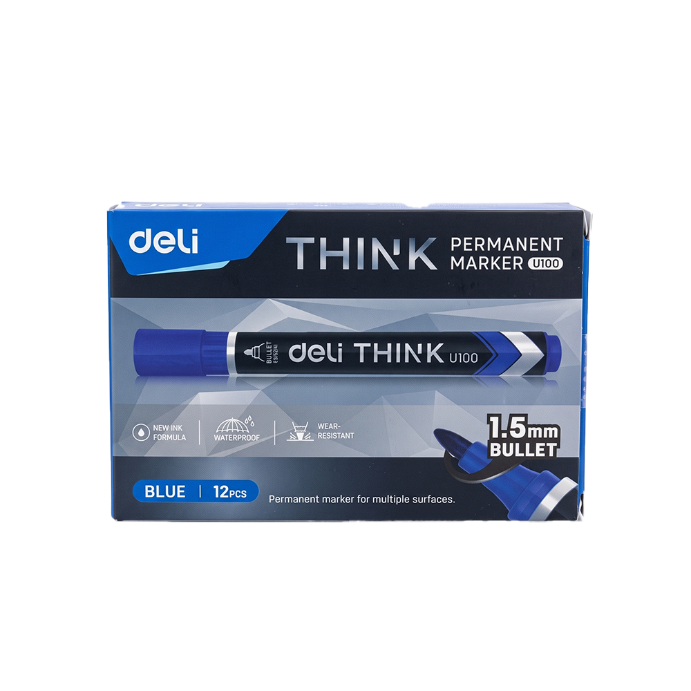 Marcador Permanente Deli THINK 1.5mm Tinta Azul Caja x 12und *UMV-1 caja de 12und*