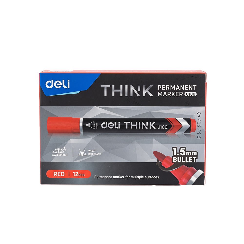 Marcador Permanente Deli THINK 1.5mm Tinta Roja Caja x 12und *UMV-1 caja de 12 und*