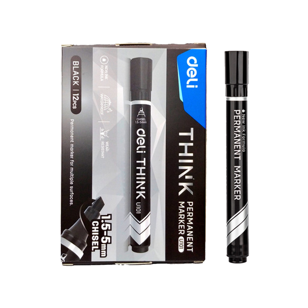 Marcador Permanente Deli Think Punta Biselada 1.5-5 mm Tinta Negra *UMV-1 caja de 12und*