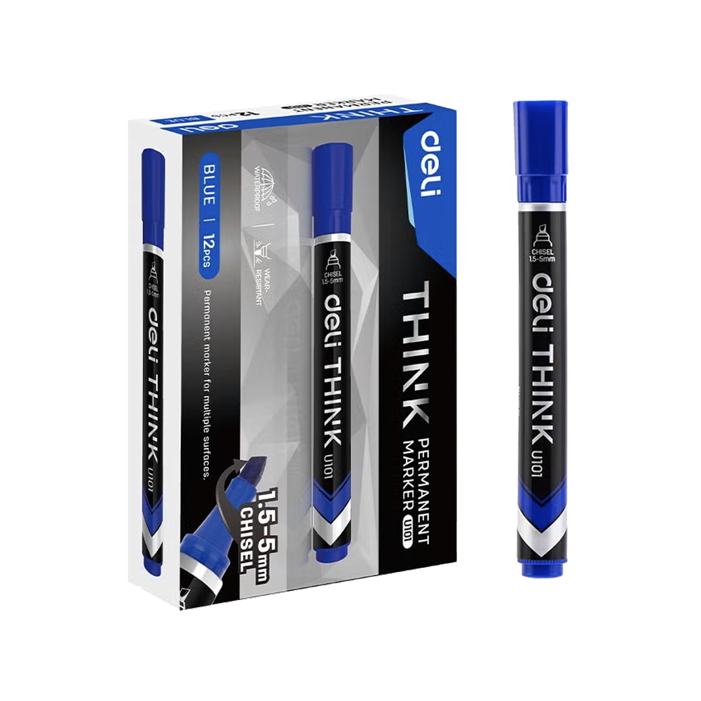 Marcador Permanente Deli Think Punta Biselada 1.5-5 mm Tinta Azul *UMV-1 caja de 12und*