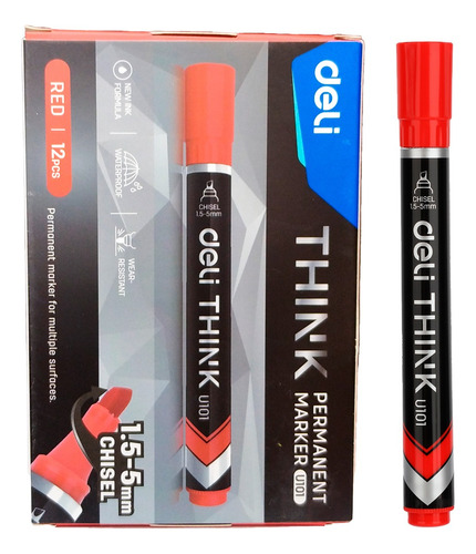 Marcador Permanente rojo p/biselada Think-Deli *UMV-1 caja de 12 und*