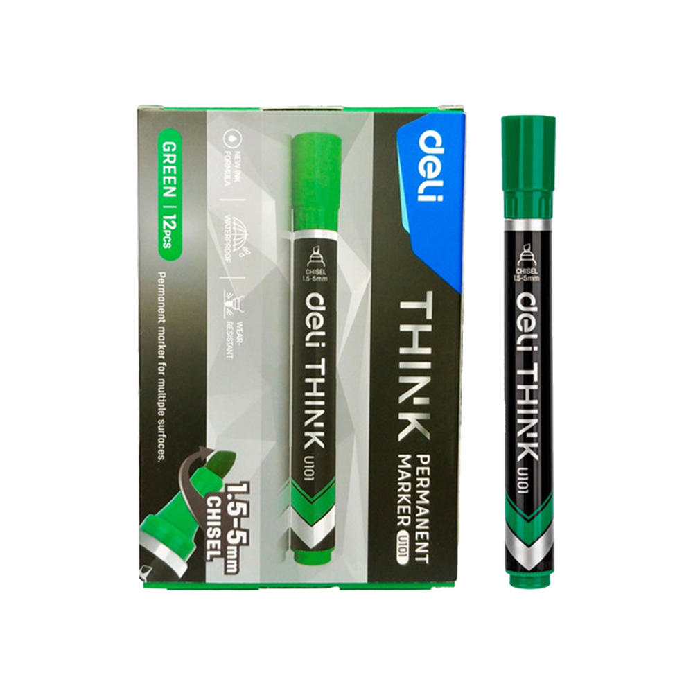 Marcador Permanente Deli Think Punta Biselada 1.5-5 mm Tinta Verde *UMV-1 caja de 12 und*