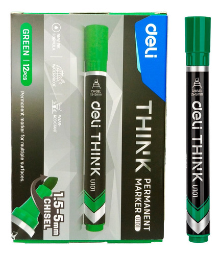Marcador Permanente verde p/biselada Think-Deli *UMV-1 caja de 12 und*