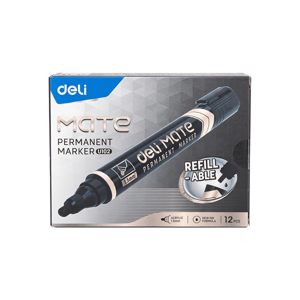 Marcador Permanente Deli Mate Punta Redonda 1.5 mm Tinta Negra *UMV-1 caja de 12und*