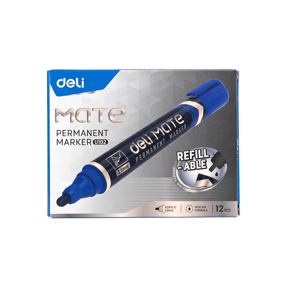 Marcador Permanente Deli Mate Punta Redonda 1.5 mm Tinta Azul *UMV-1 caja de 12und*