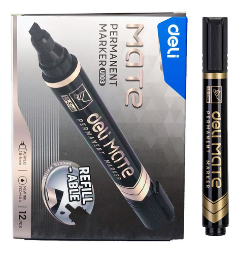 Marcador Permanente negro  p/biselada Mate-Deli *UMV-1 caja de 12und*