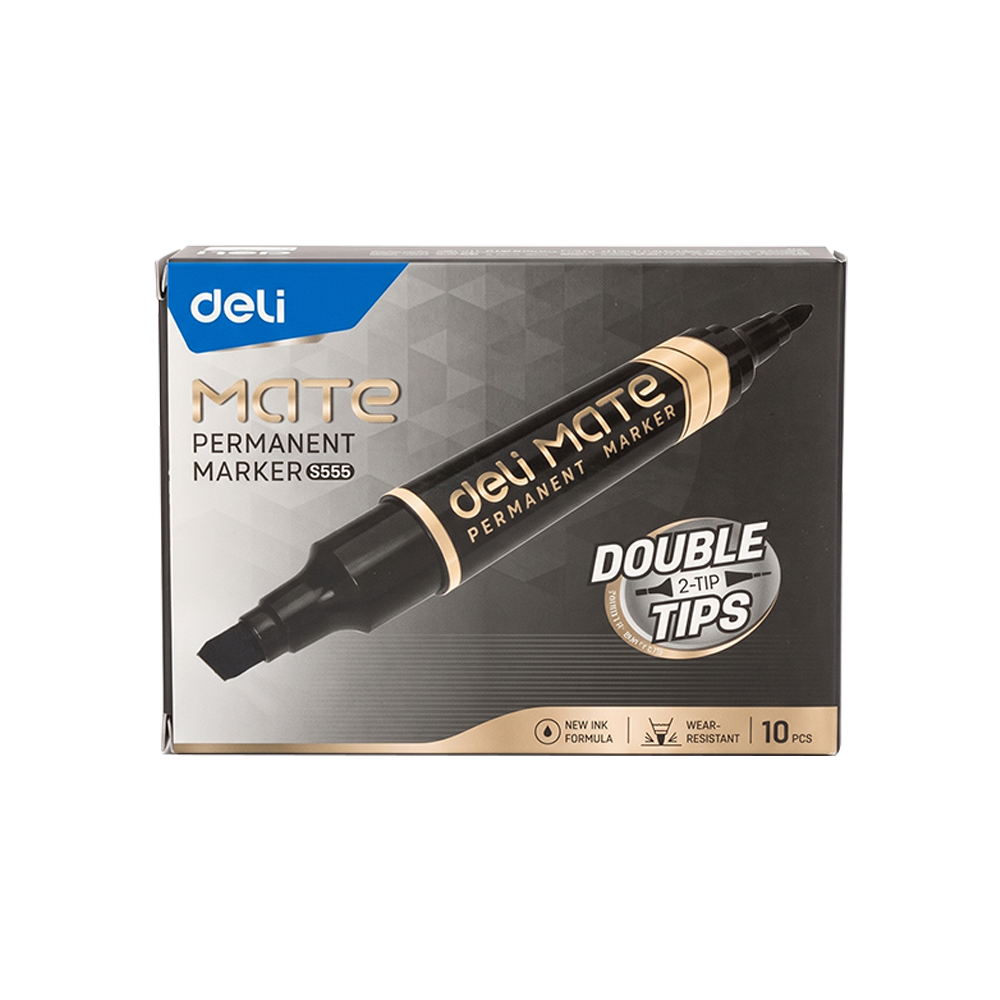 Marcador Permanente Doble Punta Deli Mate Tinta Negra Biselada y Redonda *UMV-1 caja de 10und*