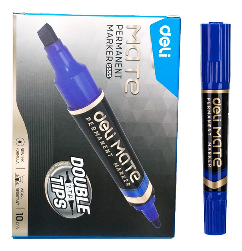 Marcador Permanente Azúl p/biselada & p/redonda Mate-Deli *UMV-1 caja de 10und*