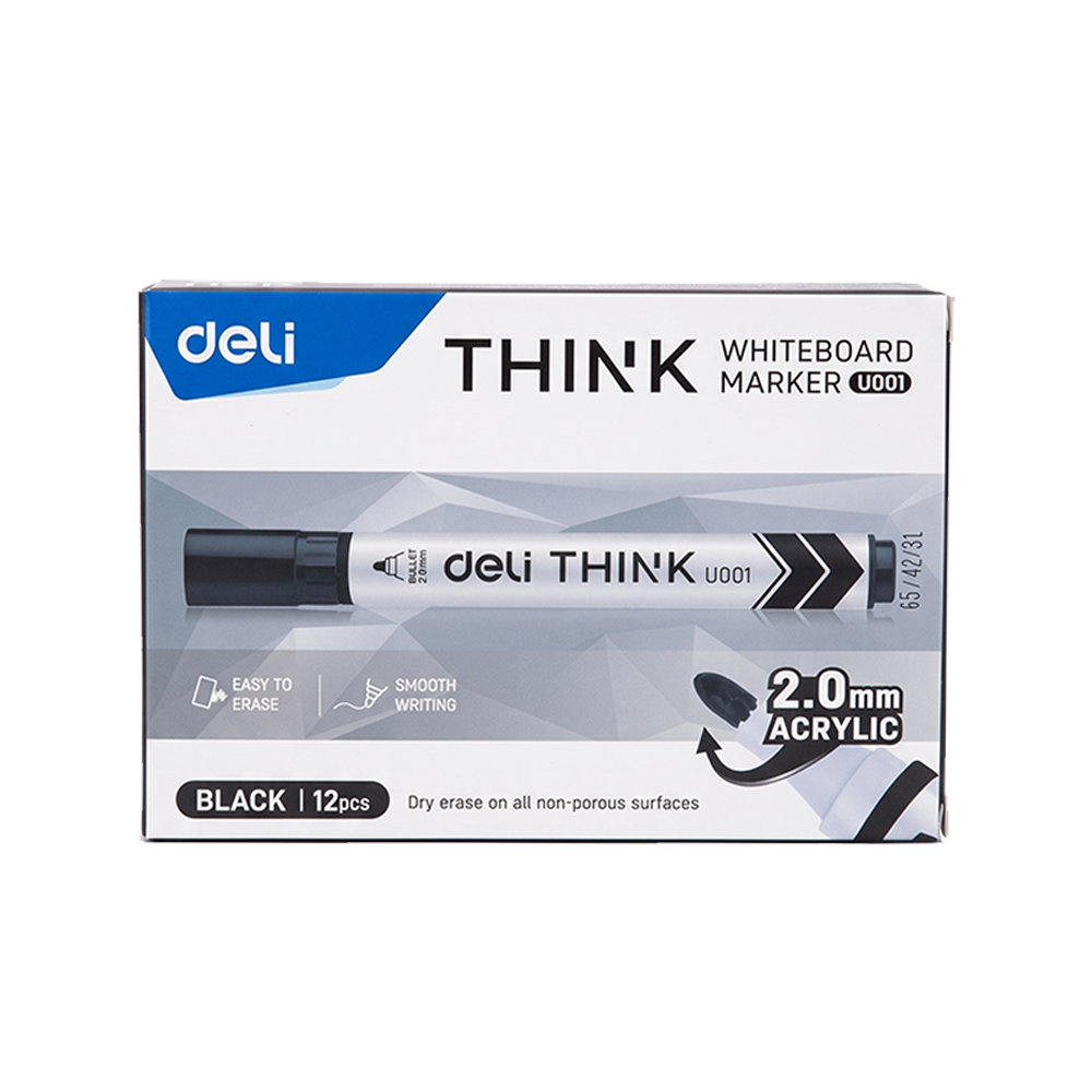 Marcador para Pizarra Blanca Deli Think Punta Redonda 2.0 mm Tinta Negra *UMV-1 caja de 12und*