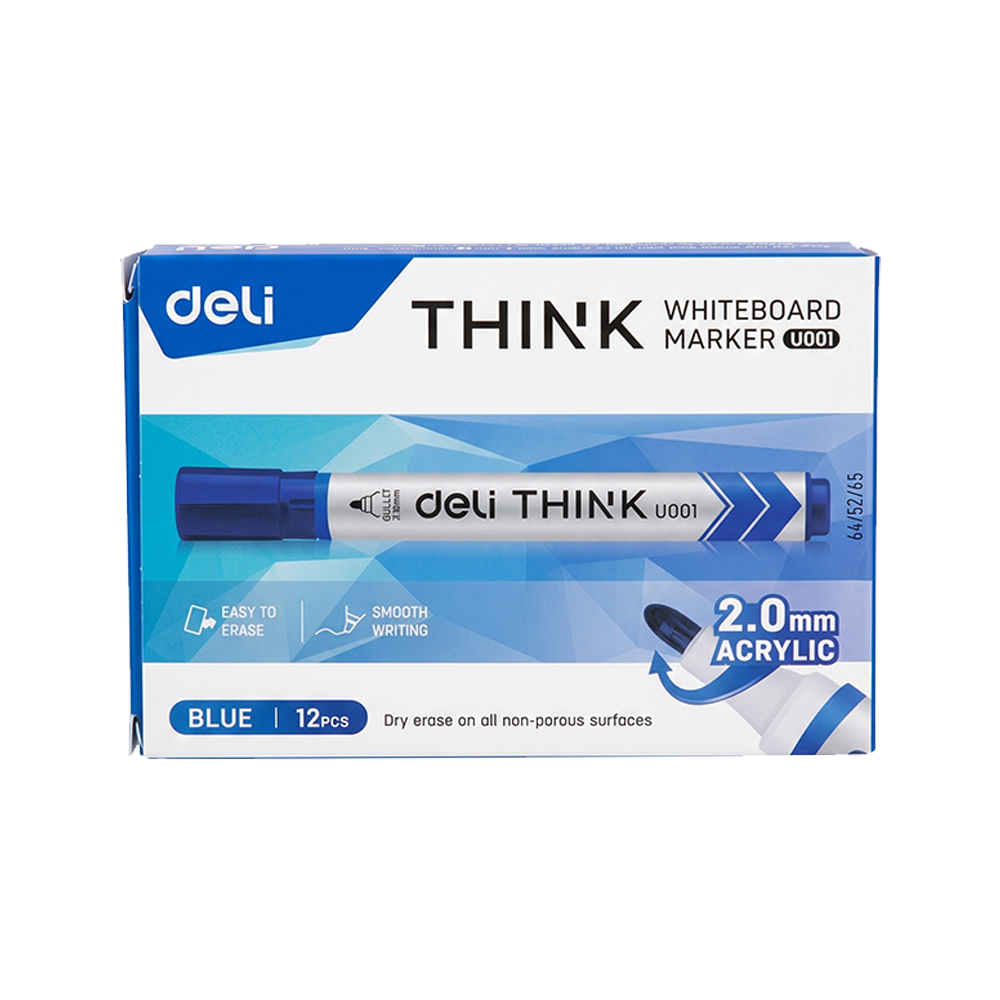 Marcador para Pizarra Blanca Deli Think Punta Redonda 2.0 mm Tinta Azul *UMV-1 caja de 12und*